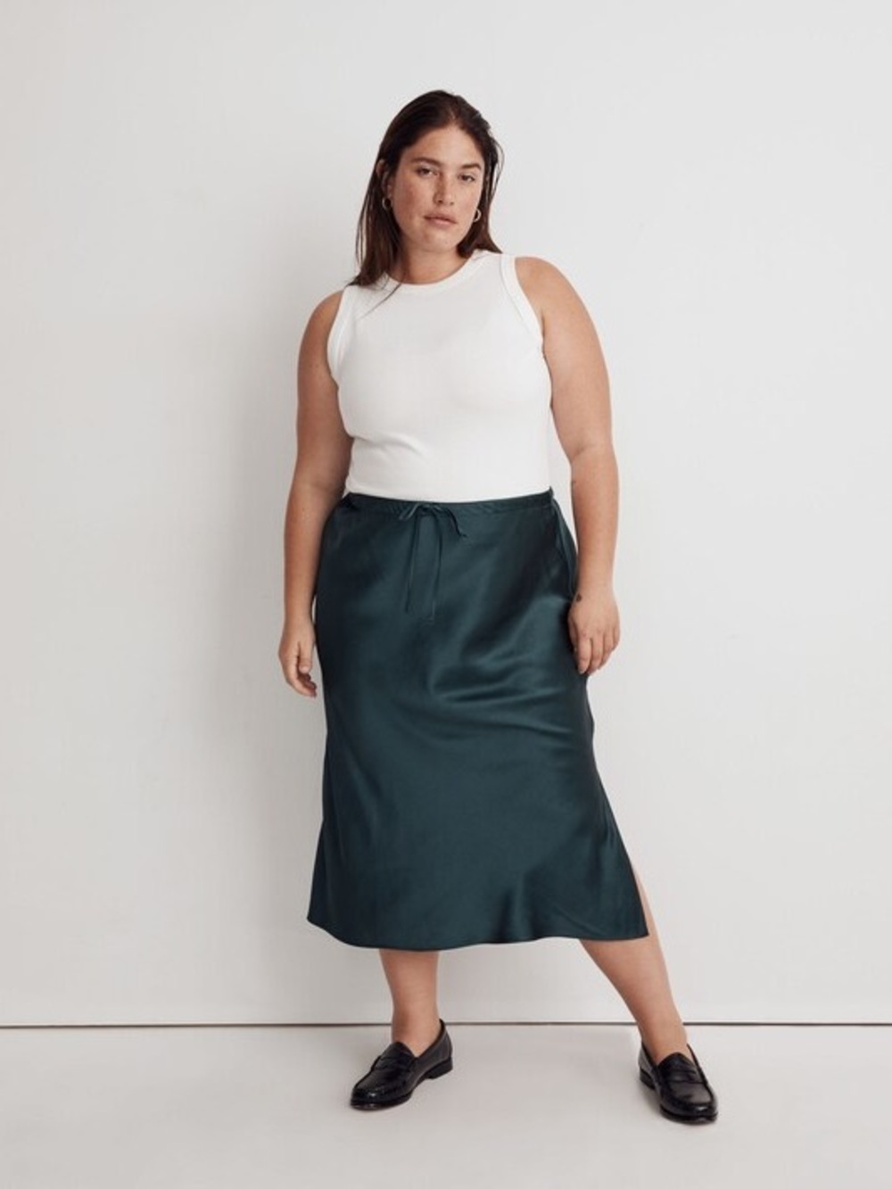 Madewell Green Satin Drawstring Maxi Skirt